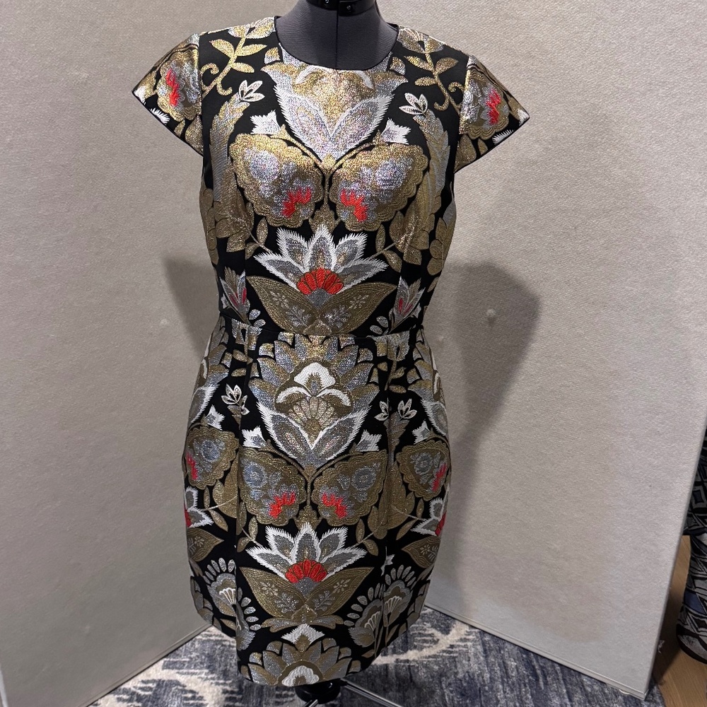 Ted Baker IMOEN Oriental Metallic Tulip Dress Embroidered size 5 US 10/12